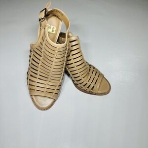 Gianni Bini Women's Leather Cage Heels Sandals Tan 8.5M Ankle Strap Block Heel